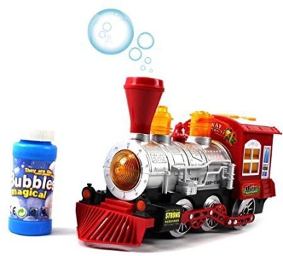 

Velocity Toys Steam Train Locomotive Engine Car Bubble Blowing Bump & Go Battery Operated Toy Train w/ Lights & Sounds(Multicolor)