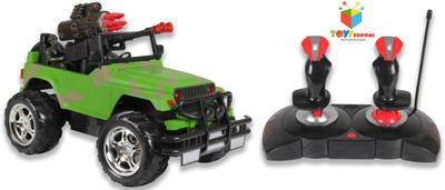 

Toys Bhoomi 1:12 Scale Multi-Function Realistic Missile Launching Battle Comrade Joystick Remote Controlled Military Truck Army Jeep with Lights & Sound(Green)