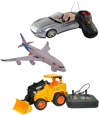 

New Pinch Musical Plane with First Leader Remote car open and wired remote jcb for kids(Multicolor)