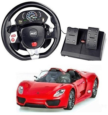 

Toyshine Original Licensed MZ porsche 1:14 Remote Control Car (8.1 Sound) + Real Wheel Remote and Foot Accelerator and Break, Best Toy Gift(Red, Black), Black;red