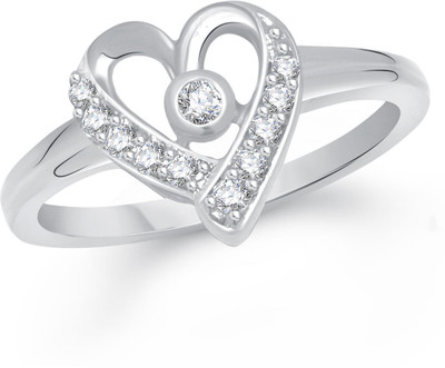 

Meenaz Lovely Heart Shape Rhodium Alloy Cubic Zirconia Ring, White