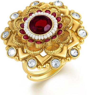 

Sukkhi Delightful Alloy Cubic Zirconia Gold-plated, Rhodium Plated Ring, Gold;white