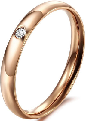 

Aaishwarya Simplistic Rosegold Band/Promise Stainless Steel Crystal Ring, Gold