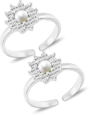 MJ 925 Sterling Silver Cubic Zirconia, Pearl Silver Plated Toe Ring