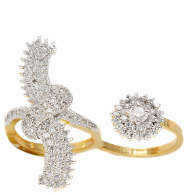 

Handluv Alloy Cubic Zirconia Rhodium, Gold-plated Plated Chain Ring - Multi Finger