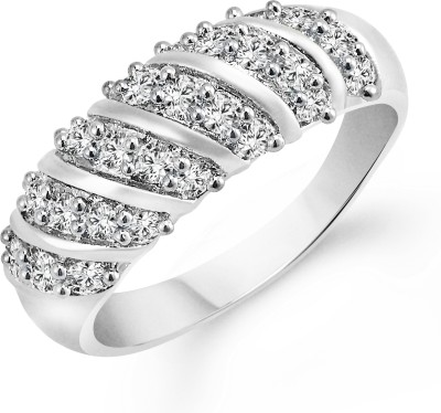 VIGHNAHARTA White Curve Band Alloy Cubic Zirconia Rhodium Plated Ring
