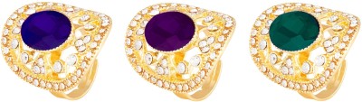 Shining Jewel Combo Gift Pack of 3 Brass Crystal Gold Plated Ring