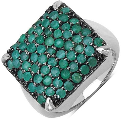 Johareez Sterling Silver Emerald Rhodium Plated Ring