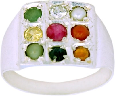 PeenZone 92.5 Silver Navratan Sterling Silver Coral, Emerald, Sapphire, Pearl, Ruby Sterling Silver Plated Ring