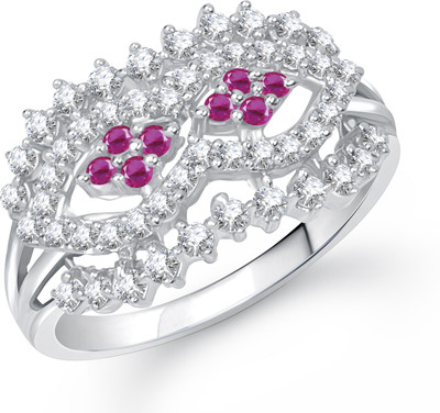 VK Jewels Ruby and AD Beaded Shaped for Women and Girls Alloy Cubic Zirconia Gold Plated Ring