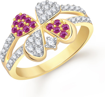 

Meenaz White & Ruby Petals FlowerFR281_16 Alloy Ring, Gold