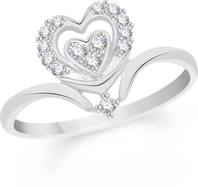 

VK Jewels Dinine Heart Alloy Cubic Zirconia Rhodium Plated Ring, Silver