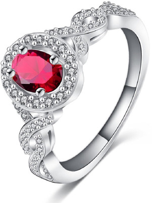 

Aaishwarya Ruby Red Cocktail/Promise Zinc Cubic Zirconia Platinum Plated Ring, Silver