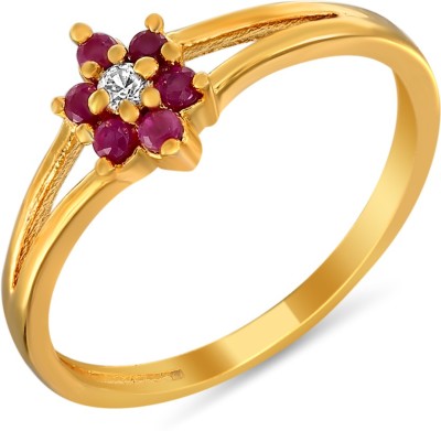 mahi Dainty Alloy, Brass Zircon, Ruby Gold Plated Ring