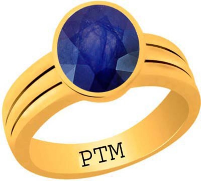 PTM Natural Blue Sapphire (Neelam) Gemstone 5.25 Ratti or 4.78 Carat for Male and Female Panchdhatu 22K Gold Plated Alloy Ring