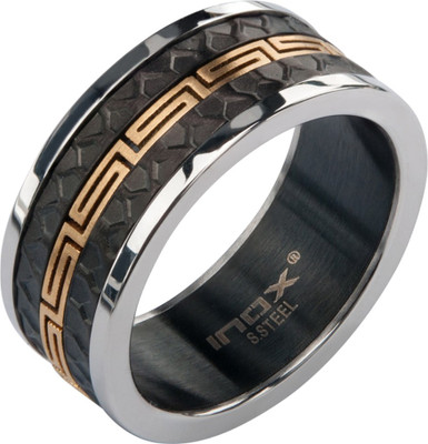 

Inox Jewelry Honeycomb with Greek Key Stripe Stainless Steel Ring, Black;silver;gold
