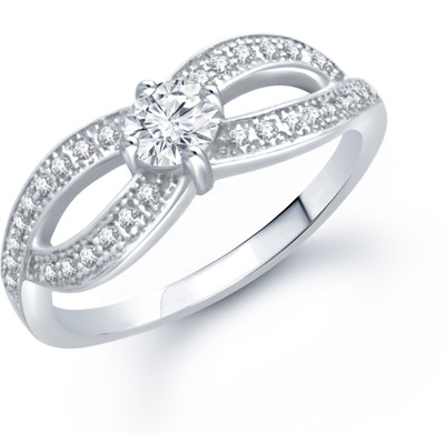 VK Jewels Two Eyes Micro setting Rhodium Plated (CZ) Shaped for Women and Girls Alloy Cubic Zirconia Rhodium Plated Ring