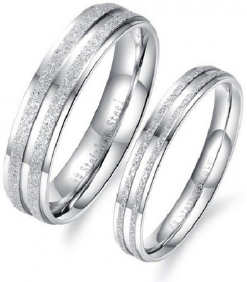 

Aaishwarya Elegant Frost Textured Couple Stainless Steel Ring Set, Silver