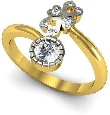 Kanak Diamond Studded Heart Tie Designed for Girls & Women Brass Cubic Zirconia Gold Plated Ring