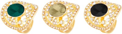 Shining Jewel Combo Gift Pack of 3 Brass Cubic Zirconia Gold Plated Ring