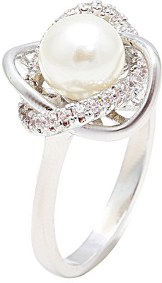 

Sparkling Drop Celestial Finger Bands Alloy Pearl Rhodium Plated Ring, Silver