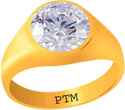 PTM Certified Zircon (American Diamond) Gemstone 9.25 Ratti or 8.41 Carat for Male Panchdhatu 22K Gold Plated Alloy Ring