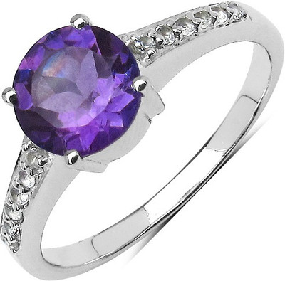 

Johareez 1.31CTW Genuine Amethyst & White Topaz .925 Sterling Silver Ring Silver Amethyst Sterling Silver Plated Ring, Purple