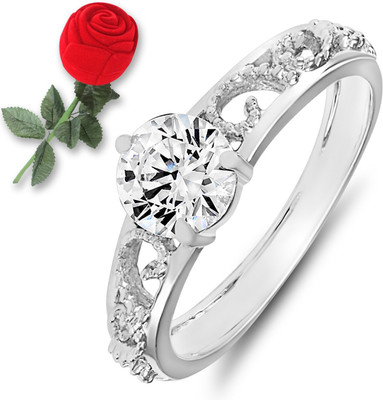 60% OFF on mahi Remarkable Solitaire Alloy, Brass Swarovski Zirconia Rhodium Plated Ring