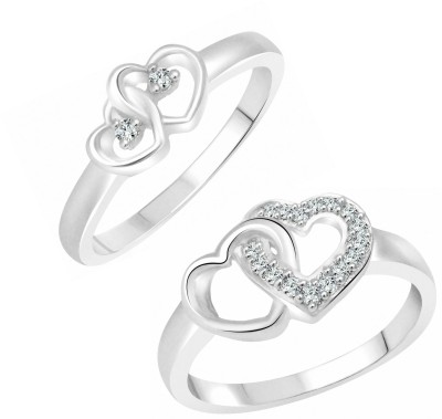 VIGHNAHARTA Valentines True Love Alloy Cubic Zirconia Rhodium Plated Ring Set