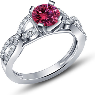 

Vorra Fashion Anniversary Twisted Shank Bridal Set Sterling Silver Sapphire Platinum Plated Ring, Pink
