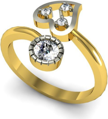 Kanak Diamond Studded Flower Heart Designed Brass Diamond Gold Plated Ring