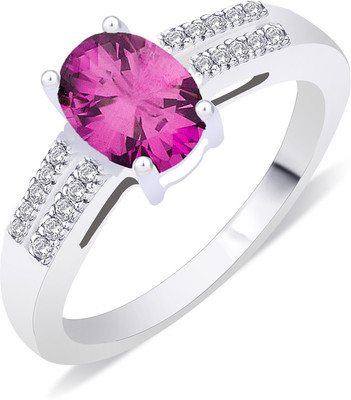 

Peora Sterling Silver Rhodium Plated Ring, Red;silver