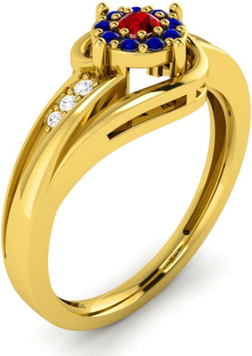 

Parshva Diam Ruby With Circular Emerald Halo Gemstone Silver Sapphire Gold-plated Plated Ring, Yellow