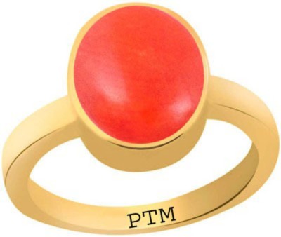 PTM Certified Coral (Moonga) Gemstone 4.25 Ratti or 3.87 Carat for Male and Female Panchdhatu Gold Plated Alloy Ring