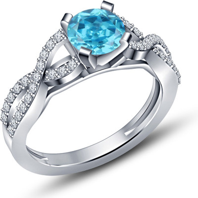 

Vorra Fashion Anniversary Twisted Shank Fashion Sterling Silver Aquamarine, Cubic Zirconia Platinum Plated Ring, Blue;white