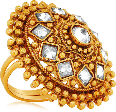 

Spargz Designer Round Finger Ring Studded with AD Stone Alloy Gold-plated Plated Ring, Gold;white