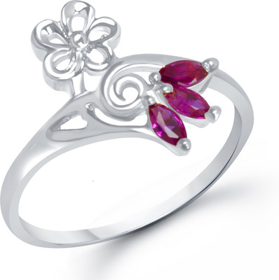 VK Jewels Flowral Ruby Beaded Shaped for Women and Girls Alloy Cubic Zirconia Rhodium Plated Ring