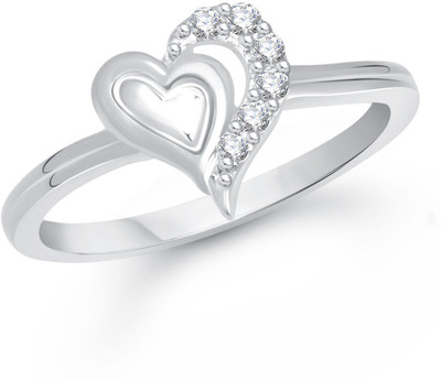 

Meenaz Designer Heart Shape Rhodium Alloy Cubic Zirconia Ring, White