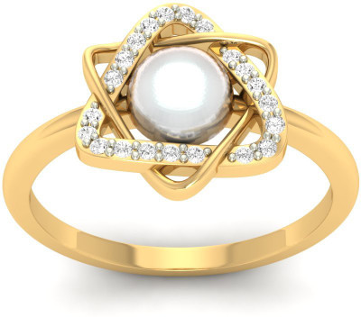 

Jewels5 Kiara 14kt Diamond, Pearl Yellow Gold ring(Rhodium Plated)