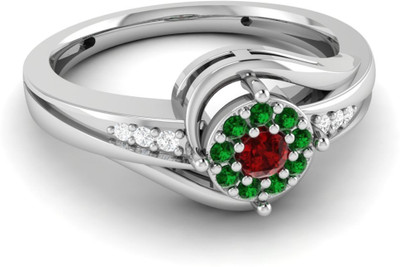 Parshva Diam Silver Cubic Zirconia Gold-plated Plated Ring, White
