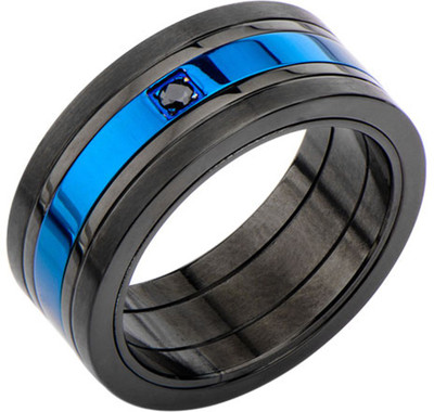 

Inox Jewelry Striped with CZ Spinner Stainless Steel Cubic Zirconia Ring, Black;blue