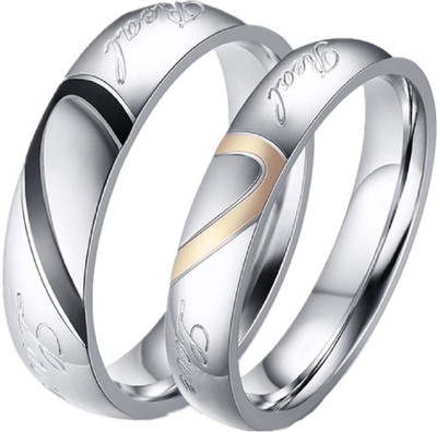 

Aaishwarya Real Love Inscribed Heart Designed Couple / Wedding / Promise Rings Stainless Steel Silver Plated Ring Set