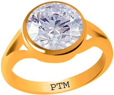 PTM Certified Zircon (American Diamond) Gemstone 8.25 Ratti or 7.50 Carat for Male and Female Panchdhatu 22K Gold Plated Alloy Ring