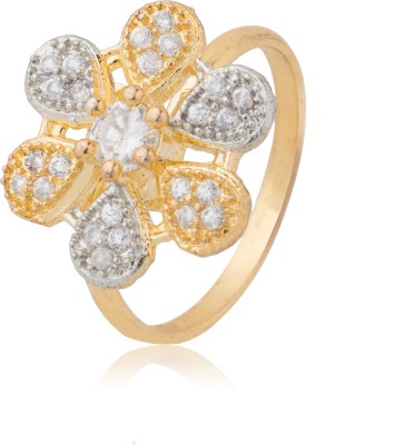 Shining Jewel Classic Two Tone CZ Brass Cubic Zirconia Gold Plated Ring