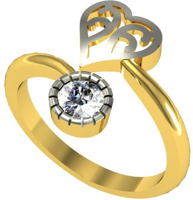 Kanak Jewels White Diamond Studded Heart Designed for Girls & Women Brass Cubic Zirconia Gold Plated Ring