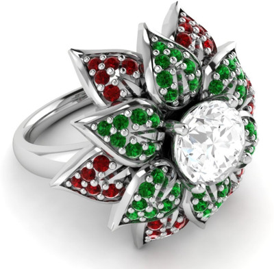 

Ciemme Gemstone Collection Emerald With Ruby Floral Cocktail Silver Emerald Gold-plated Plated Ring, White