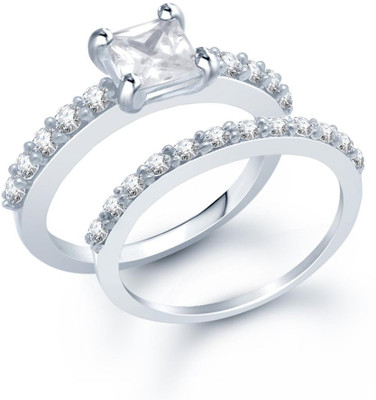 

Sukkhi Cubic Zirconia Stone Studded Solitaire Double Alloy Cubic Zirconia Rhodium Plated Ring, White