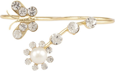 

Fabula Gold & White Zircon American Diamond AD CZ & Pearl Adjustable Jewellery Ring for Women, Girls & Ladies Metal Ring