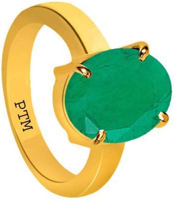 PTM Natural Emerald (Panna) Gemstone 9.25 Ratti or 8.41 Carat for Male Panchdhatu 22K Gold Plated Alloy Ring