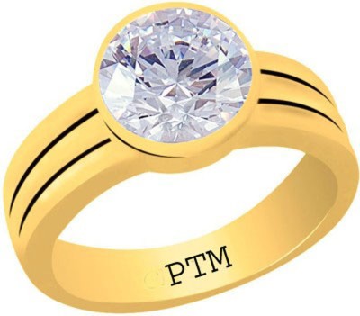 PTM Certified Zircon (American Diamond) Gemstone 6.25 Ratti or 5.69 Carat for Male and Female Panchdhatu 22K Gold Plated Alloy Ring